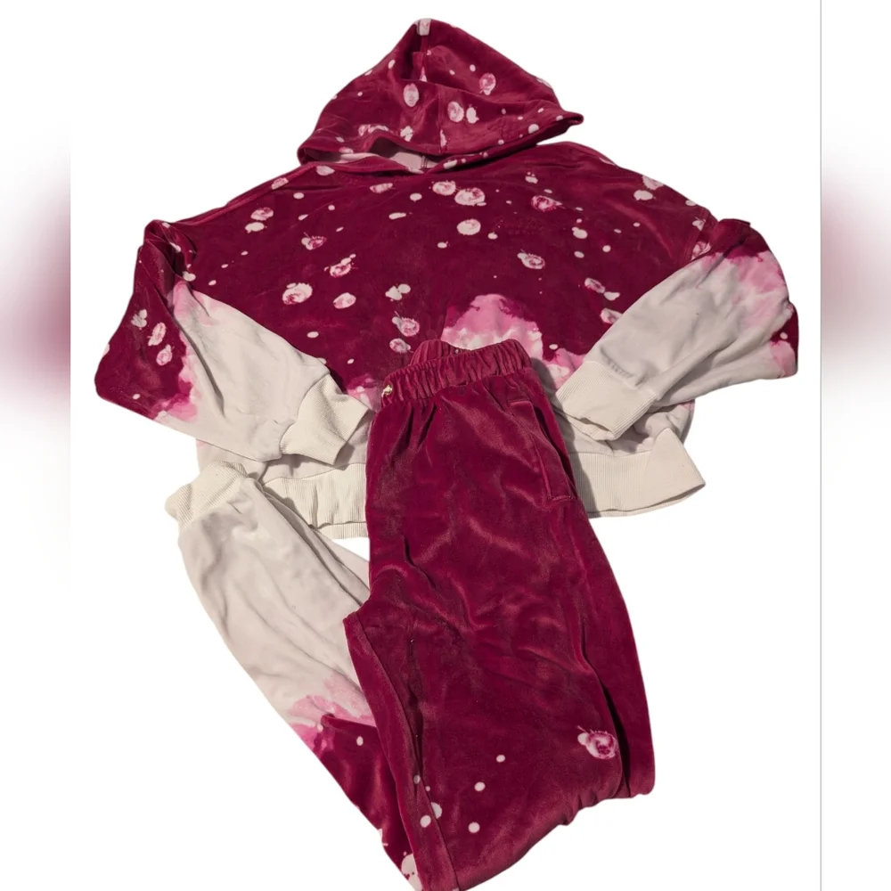 Justice Girls Pink‎ & White Velour Tie-Dye Hoodie and Joggers Set Size 12/14